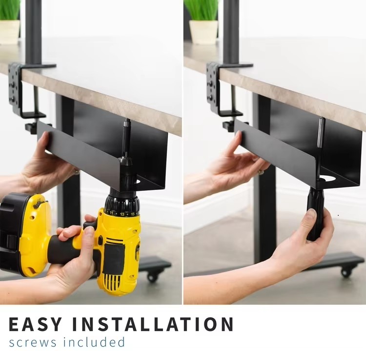 Stand up Desk Store Under Desk Cable Management Tray Black Horizontal Computer Cord Raceway and Modesty Panel