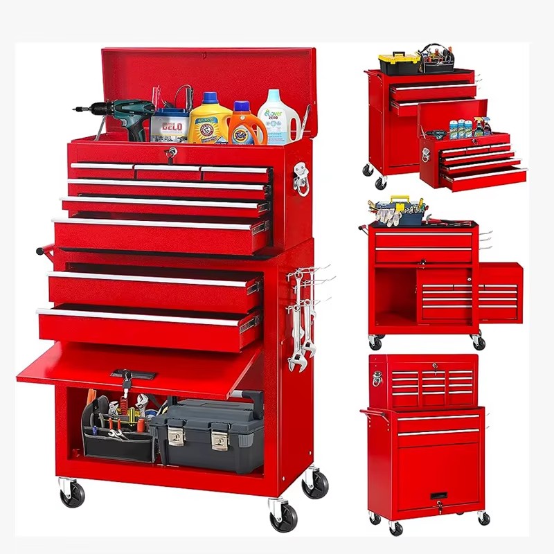 Custom Large Red Heavy Duty 7 Metal Work Drawers Suitcase Rolling Tool Box