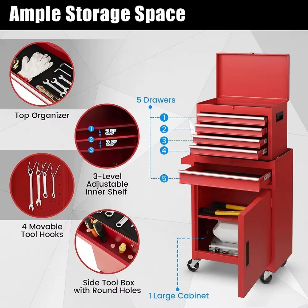 Custom Large Red Heavy Duty 7 Metal Work Drawers Suitcase Rolling Tool Box