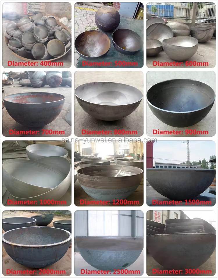 500mm 650mm 700mm 800mm 900mm 1000mm 1200mm Mild Steel Hemisphere Dished Head Half Sphere for Ball