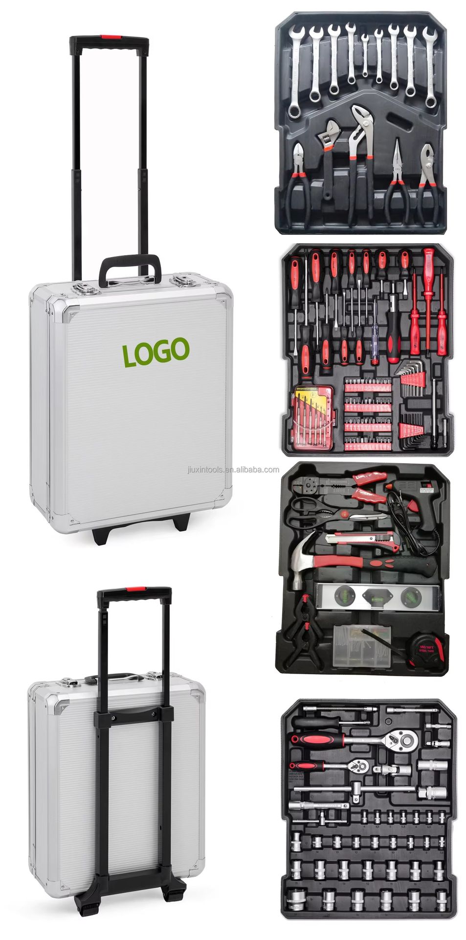 1000 Pcs Aluminum Trolley Hand Tool Box Set Socket Wrench Tools Set Professional 187 Pcs Tool Box