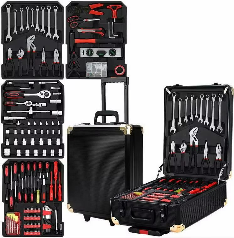 816pcs Hand Tools Trolley Case Mechanics Toolbox Electric Screwdriver 1/4'' 1/2'' Sockets Portable Auto Repair Tools Set for
