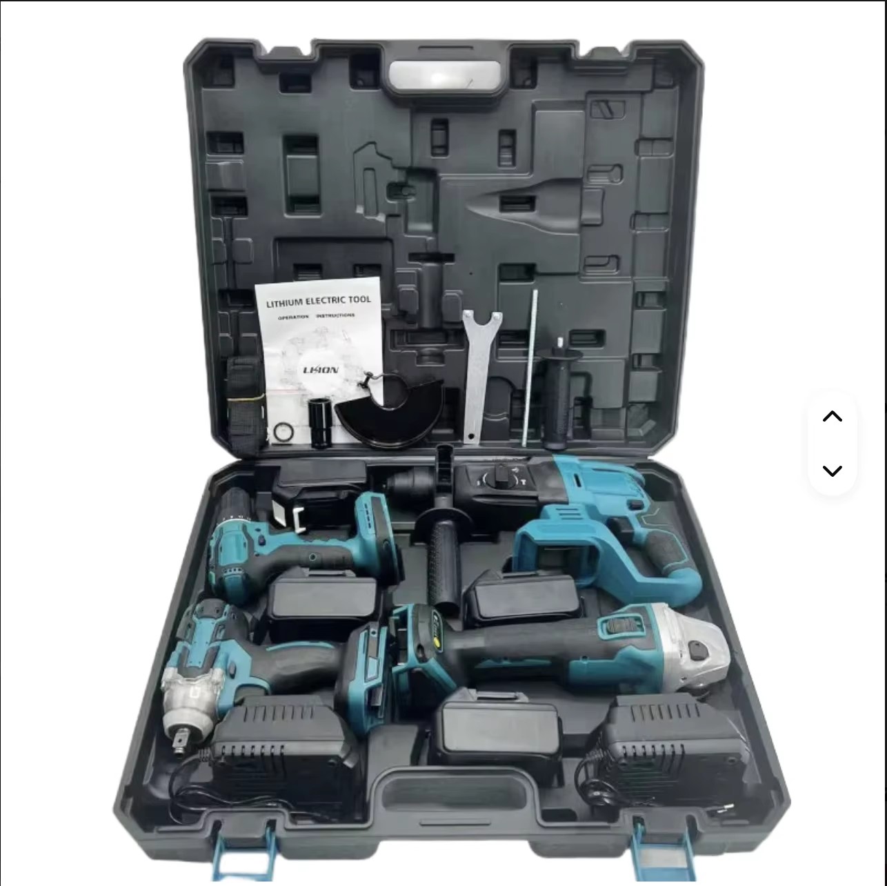 5-Pcs Power Tool with Angle Grinder Power Wrench 48vDrill Machine Hammer Drill Chian Saw Tool Box 10cells*2000mah Battery
