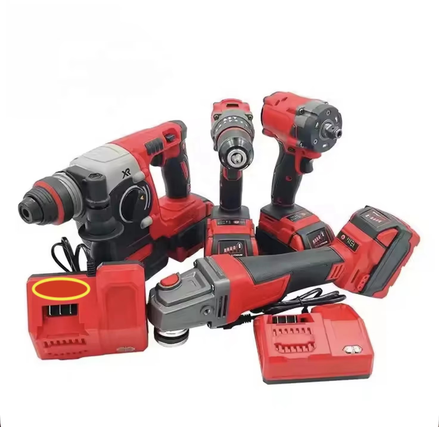 CUSTOM 18V Lithium Battery 4-in-1 Cordless Power Tool Set Impact Wrench Angle Grinder Electric Wrench Tool Box for Car