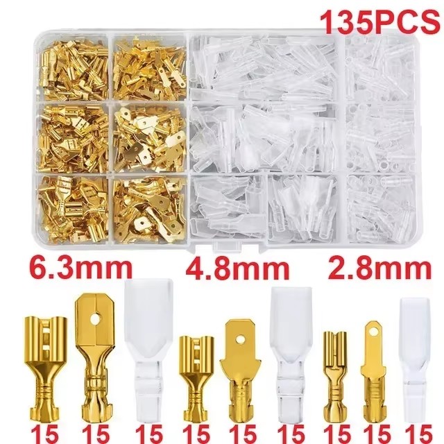 Male Female Wire Box Insulated Cable Macho Connector 2.8/6.3mm Electrical Crimp Terminals Termin Spade Connectors Assorted Kit