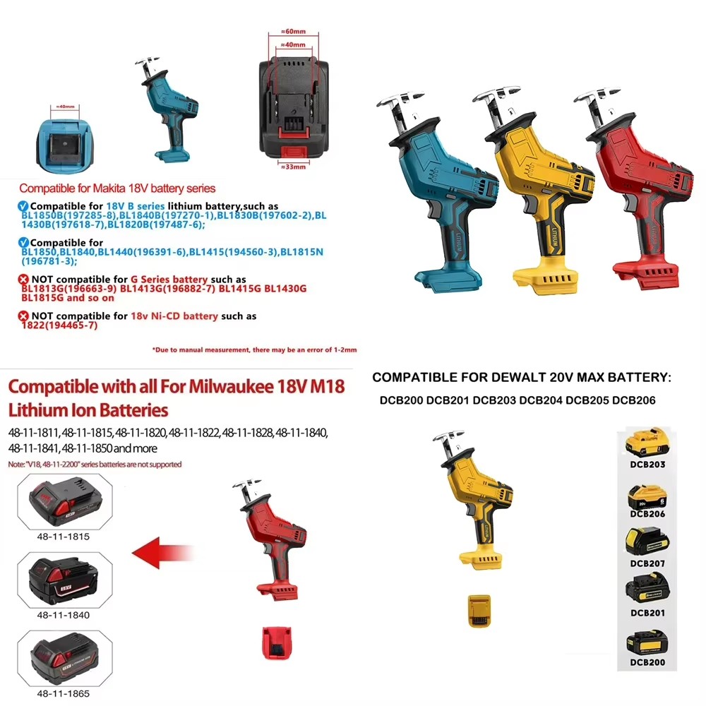 Electric Reciprocating Saw Electric Horse Knife Small Handheld Outdoor Cutting Saw Fit 18V Battery