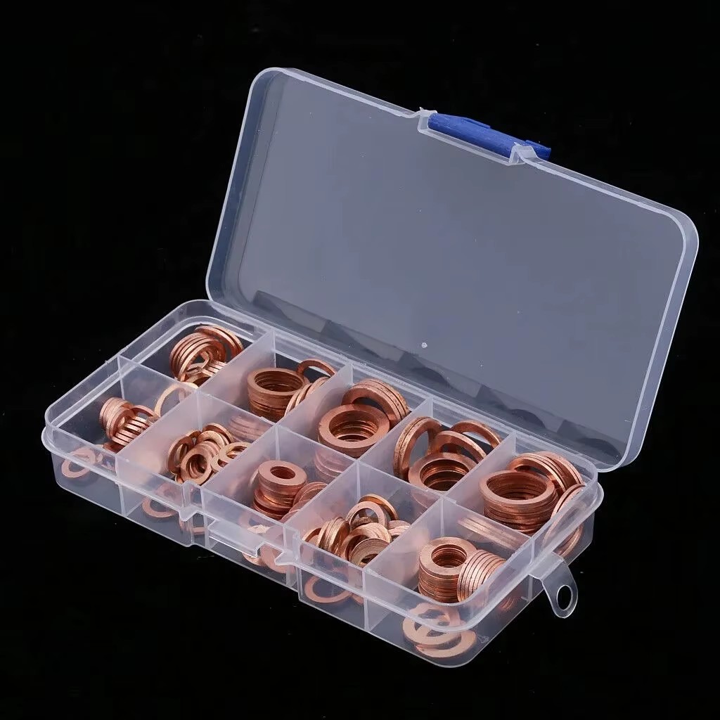 400/300/100PCS Copper Washer Gasket Nut and Bolt Set Sealing Solid Gasket Washer Flat Ring Seal Assortment Kit