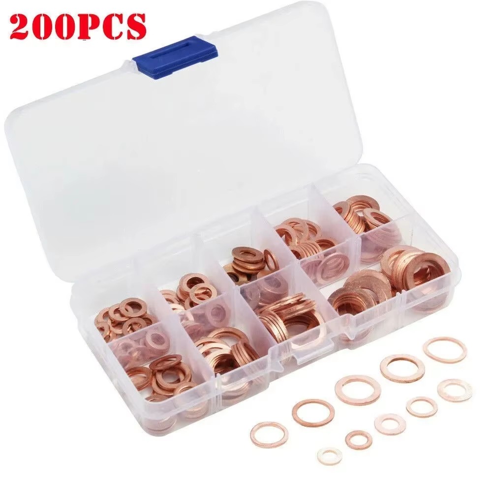 400/300/100PCS Copper Washer Gasket Nut and Bolt Set Sealing Solid Gasket Washer Flat Ring Seal Assortment Kit
