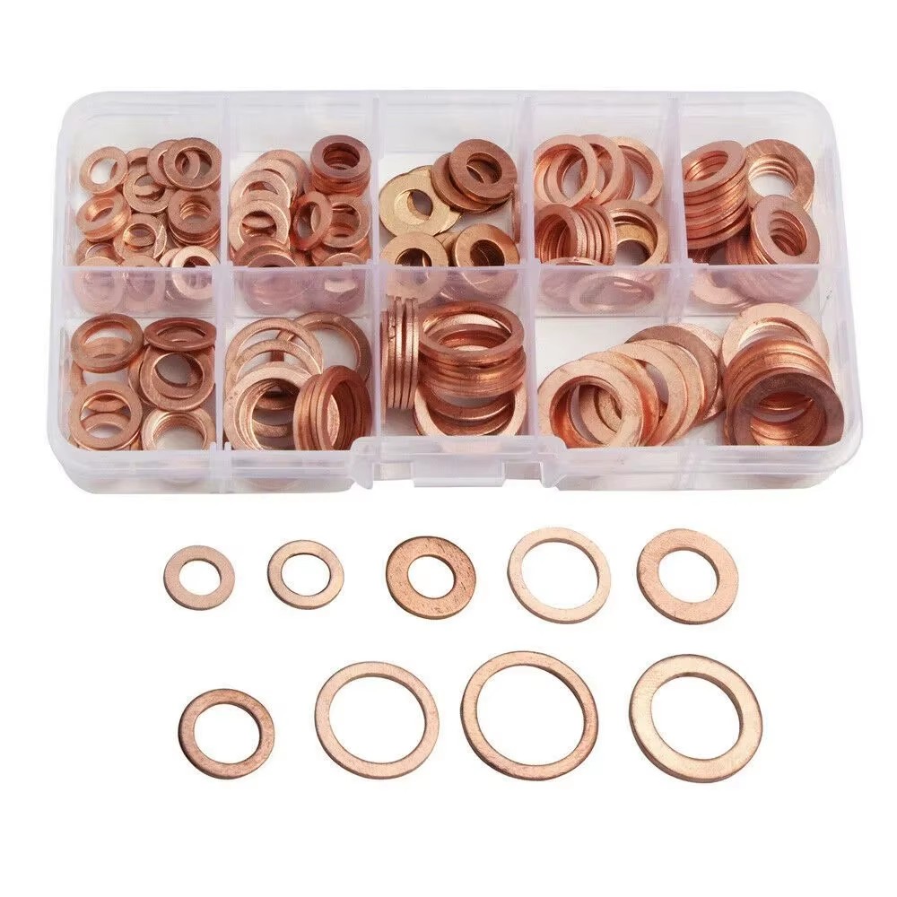 400/300/100PCS Copper Washer Gasket Nut and Bolt Set Sealing Solid Gasket Washer Flat Ring Seal Assortment Kit