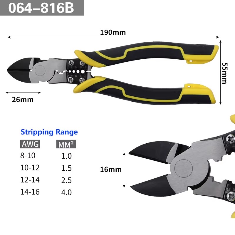 Industrial Grade Wire Cutters CR-V Labor-Saving Diagonal Pliers Multifunctional Eectrician Stripper Crimper Cutting Hand Tool