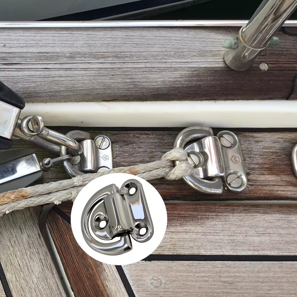 2PCS 316 Stainless Steel Folding Pad Eye Plate With Ring 6mm 8mm 10mm Heavy Duty Marine Hardware Folding Pad Eye
