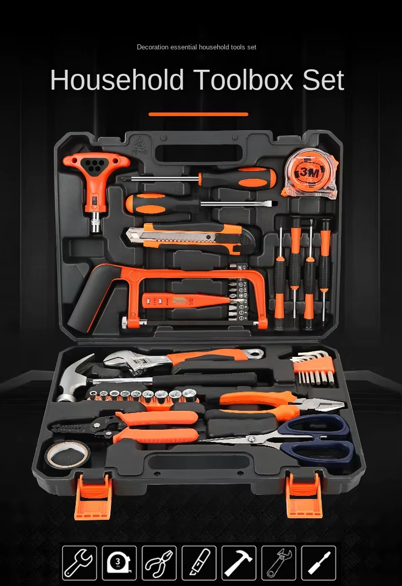 Household Hardware Hand Tools Combination Toolbox Gift Set with Socket Set Wrenches Pliers