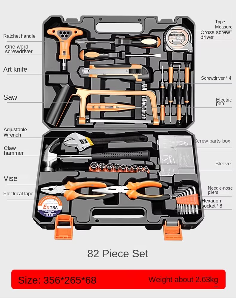 Household Hardware Hand Tools Combination Toolbox Gift Set with Socket Set Wrenches Pliers