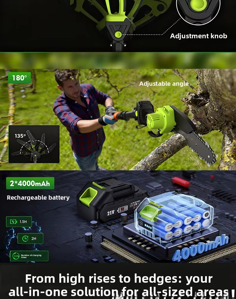 Electric High-Branch Saw Pruner Folding Pole Aerial Arboriculture Tool Set Telescopic Lithium-Ion Hedge Trimmer 30cm Blade