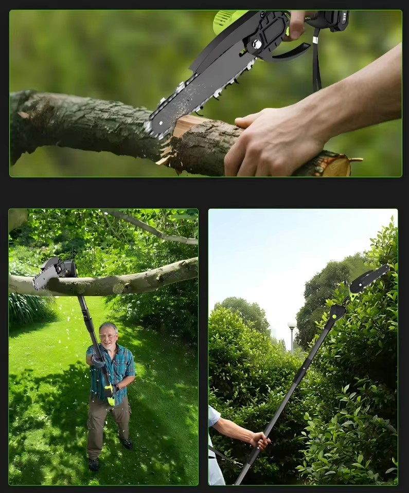 Electric High-Branch Saw Pruner Folding Pole Aerial Arboriculture Tool Set Telescopic Lithium-Ion Hedge Trimmer 30cm Blade