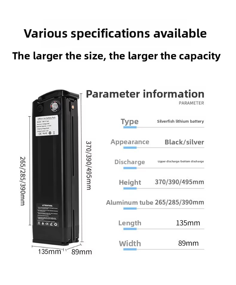 48V Standard Two-Wheel Electric Bike Battery 10.4Ah Large Capacity Custom Long-Range Performance 3C LiCoO2 Lithium-Ion 3000