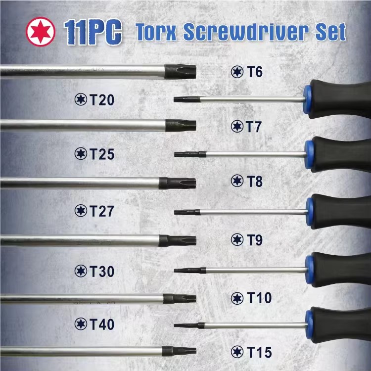 Qixin 11PC Torx Star Long With Hole Screwdriver Set Crv Blade Durable Handle T6 T10 Custom Size