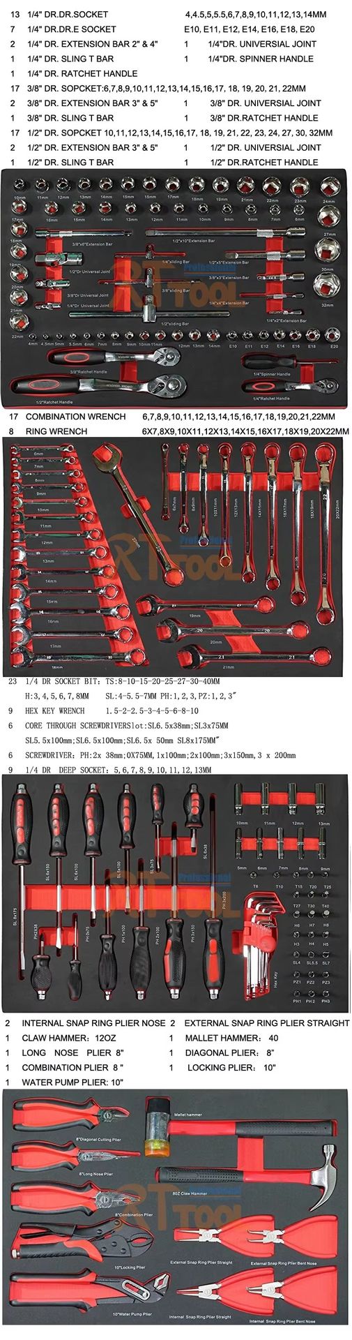 290 PCS Rolling Tool Cabinet With Mechanical Tools