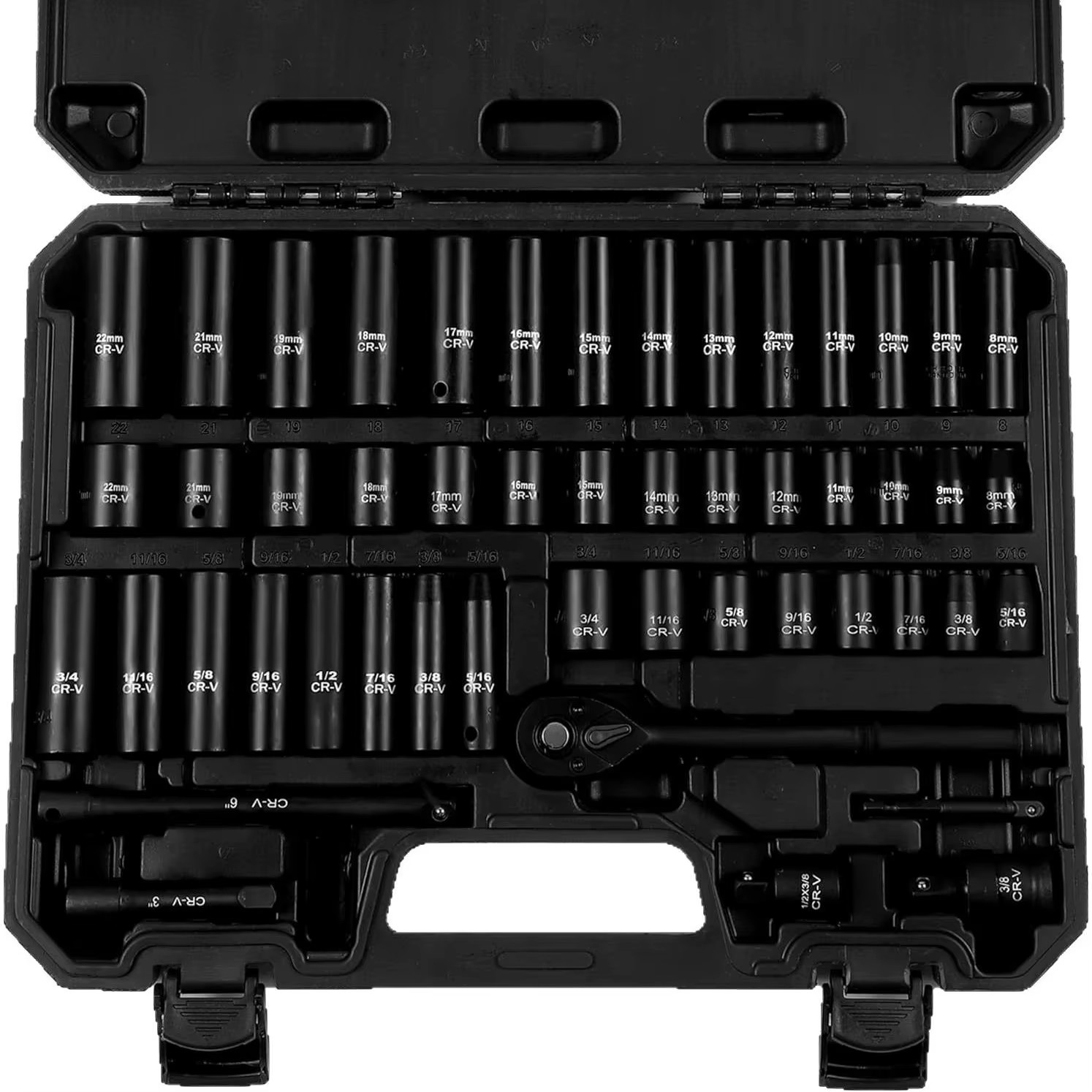 50-Piece 3/8" Drive Socket Set with SAE & Metric Sizes Deep Shallow Ratchet Wrench Extensions Adapters for Versatile Use