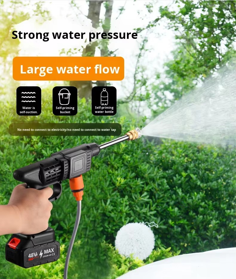 High-Power Industrial Grade Wireless Water Gun Brushless Motor 21MPa Home Car Cleaning Portable 1.3mm Nozzle Lithium Battery