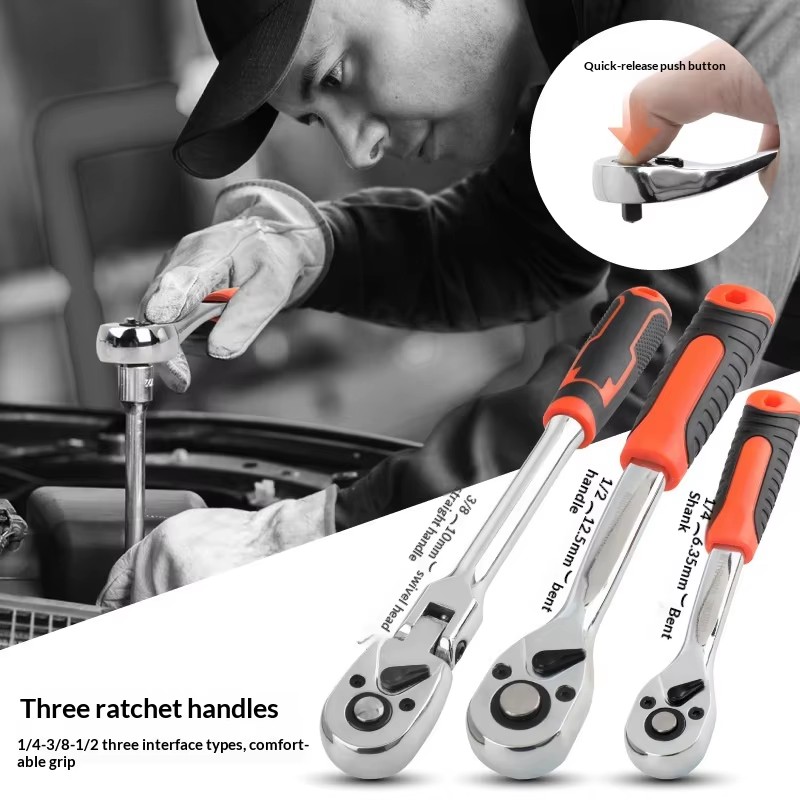 T10599 1/4" & 3/8" 1/2" Auto Repair Tool Set Multi-Purpose Combination Tools Chrome Vanadium Steel Home Machine Repair