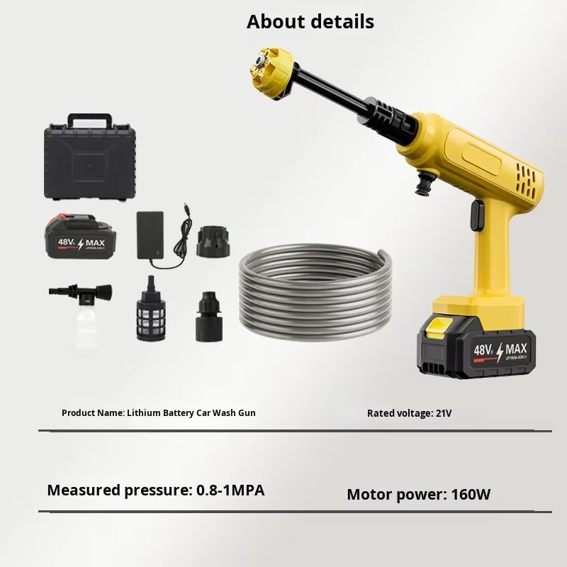 High-Power 1000W Electric Wireless Car Wash Machine Portable Household High-Pressure Water Gun Made of Durable ABS