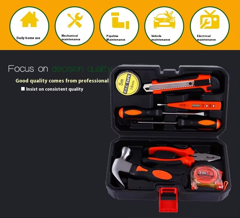 9-Piece Hand Tools Gift Set Supply Home Car Repair Tool Box with Ratchet Wrench and Socket Bit Combination Set