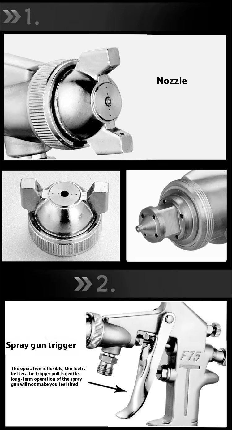 Industrial F-75 Pneumatic High Atomization Spray Gun 1.3mm Nozzle Aluminum Furniture Car Paint Glue Upper & Lower Pot