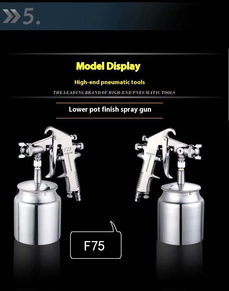 Industrial F-75 Pneumatic High Atomization Spray Gun 1.3mm Nozzle Aluminum Furniture Car Paint Glue Upper & Lower Pot