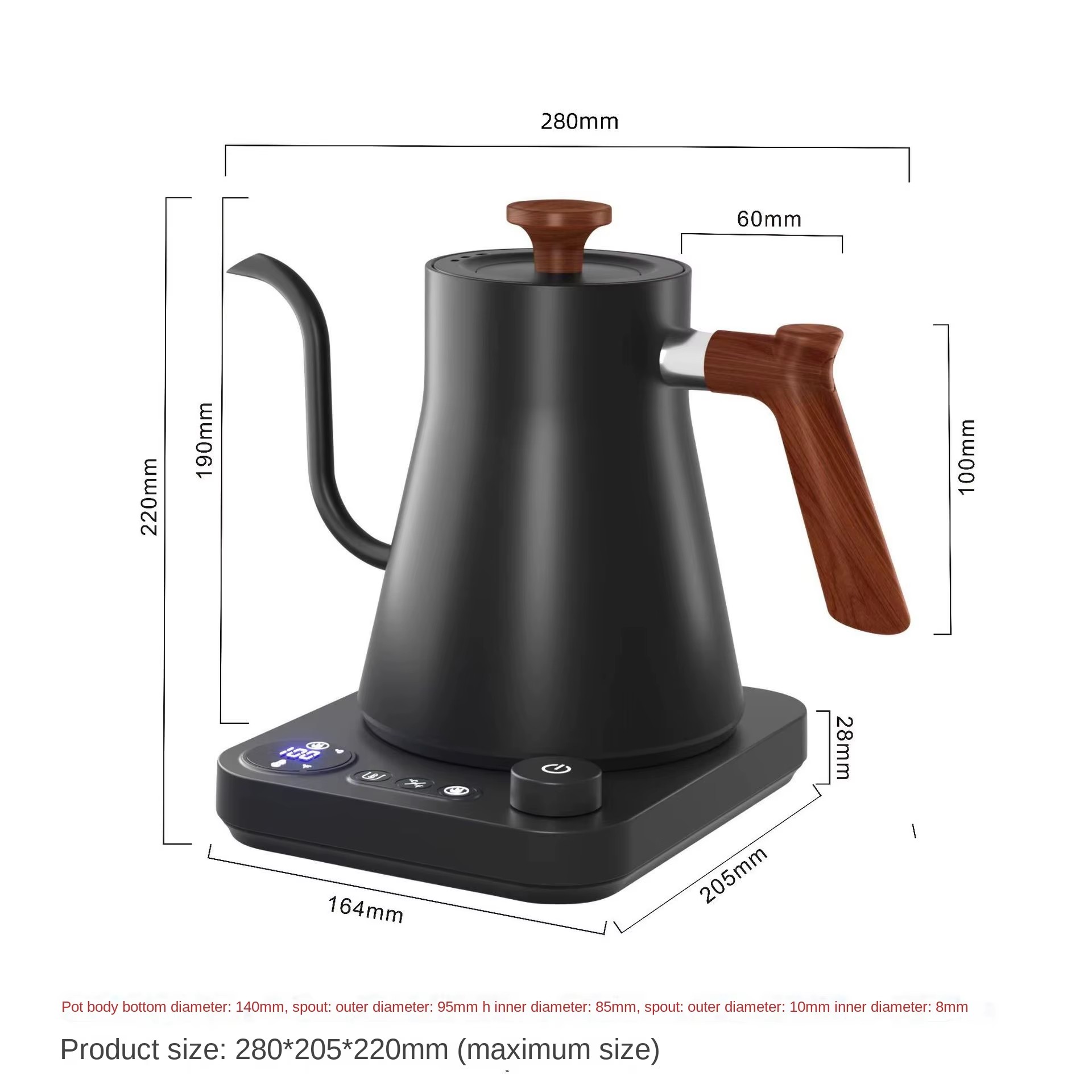 Gooseneck Electric Kettle Stainless Steel 1.0L Temperature Control Digital Timer Automatic Shut-off Household Energy Efficient