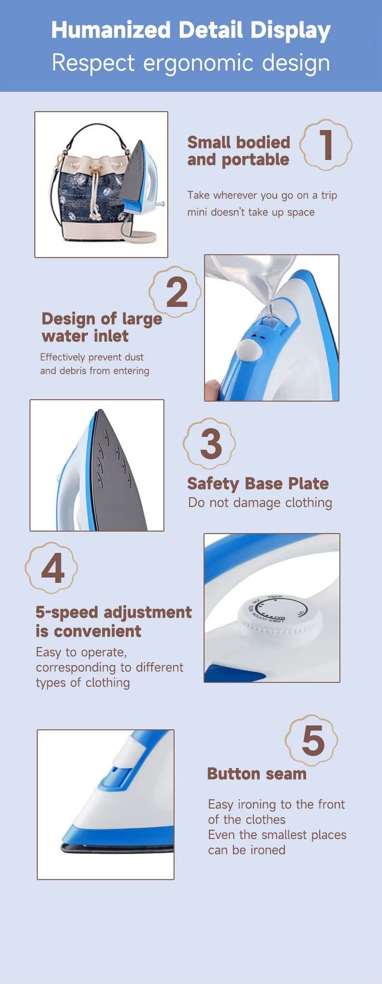 European Standard Ceramic Soleplate 1200W Steam Dry Ironing Dual-purpose Hand-held Electric Iron 200ml Water Household 1 Year