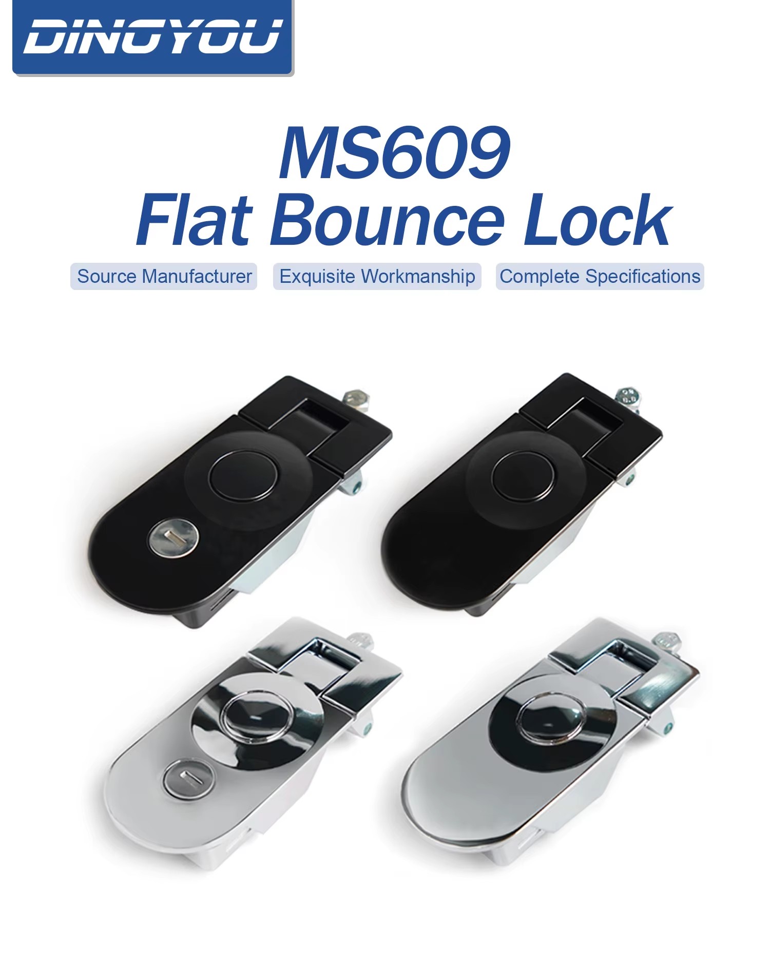 DINGYOU MS609 Collision-Resistant Zinc Alloy Black High Security Tool Box Push Latches Flat Management Locks Push Pistons 35mm