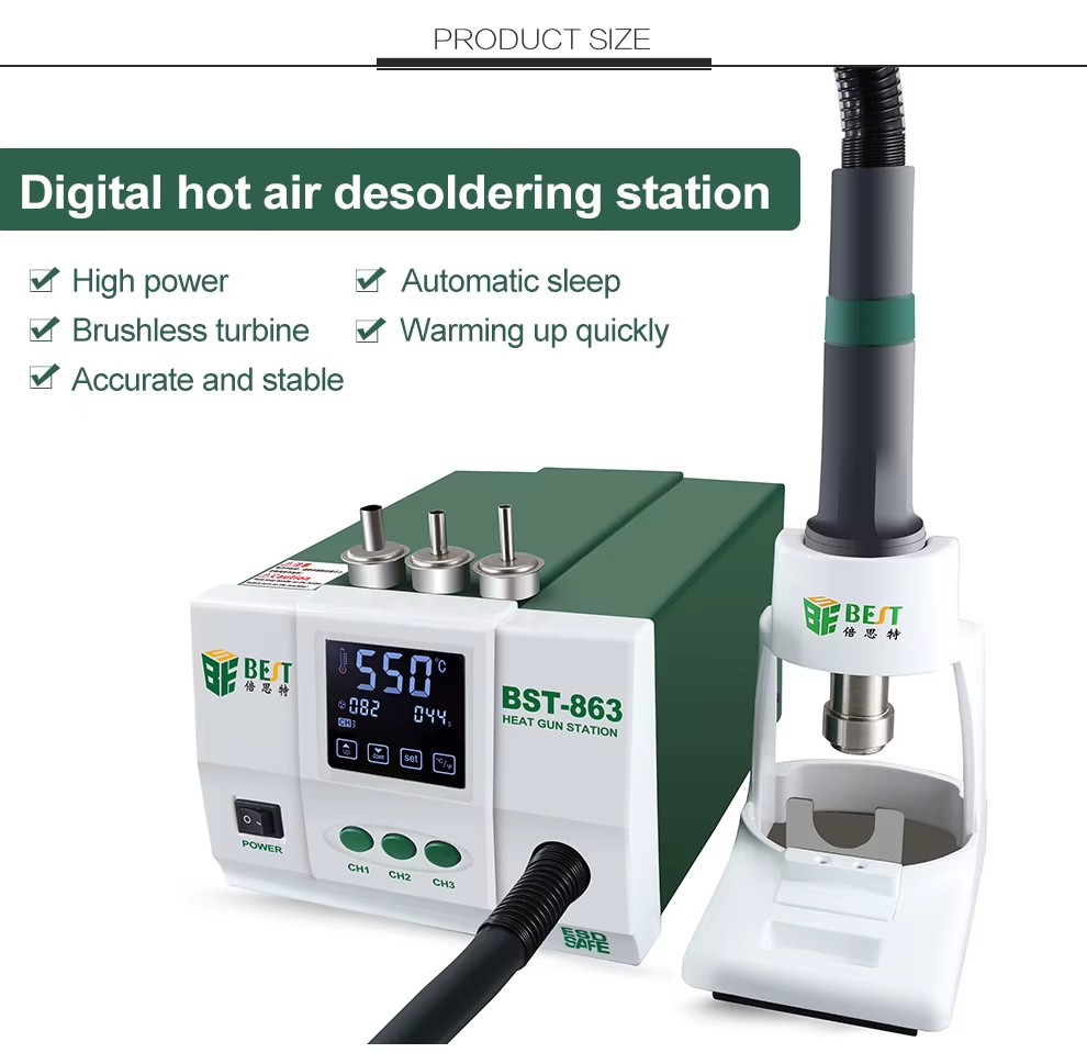 BEST 863 Standard Rework Station Soldering iron Hot Air, Automatic Bga Rework Station Hot Air Gun soldering station