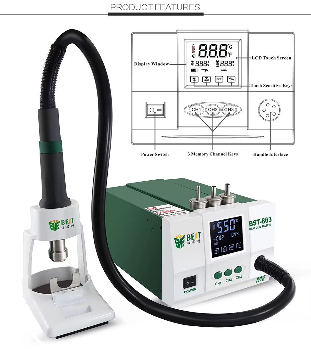 BEST 863 Standard Rework Station Soldering iron Hot Air, Automatic Bga Rework Station Hot Air Gun soldering station