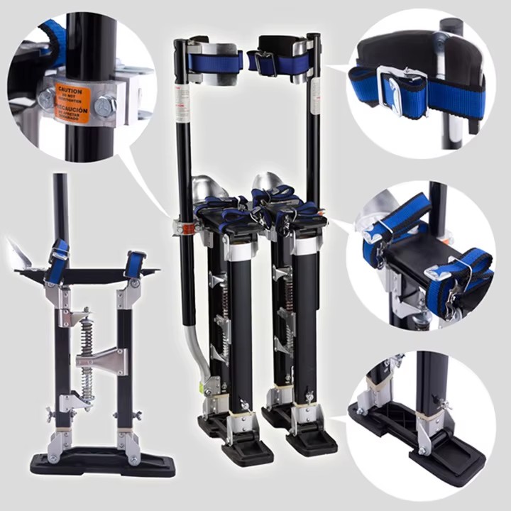 24IN to 40IN Aluminium Drywall Adjustable Plastering Lifting Stilts Ladders Silver Stilt for Painting Painter Taping