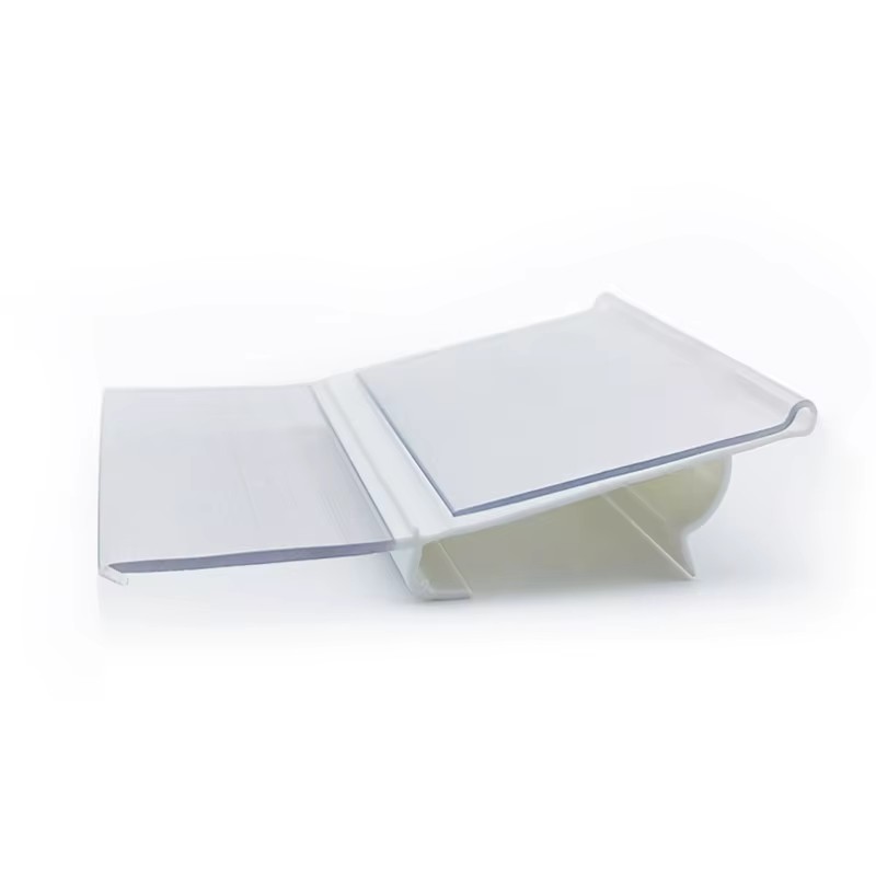 Clear PVC Shelf Stopper Strip T-Rail Adhesive Base Custom Cutting Service Available-Molded Extruded Plastic Products