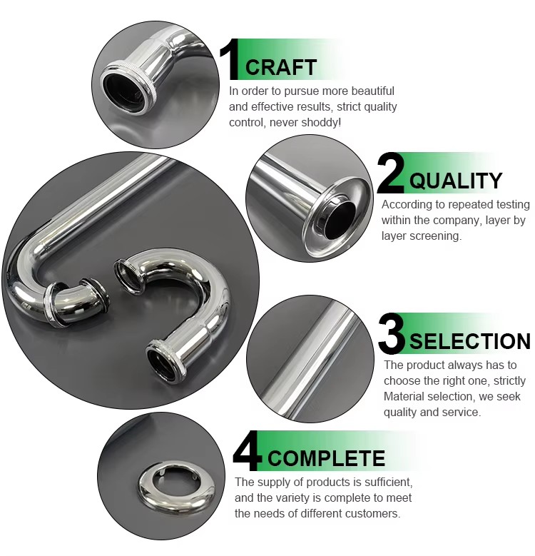 Sink Tail Drain Pipe Pop up P-trap Siphon Plain for Bathroom Basin Waste Stainless Steel Bends Pipe