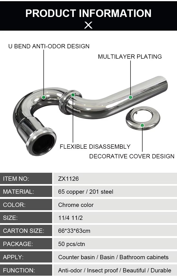 Customized Bathroom Basin Stainless Steel P Trap, Siphon Fitting Trap Drain Kit Waste P-trap