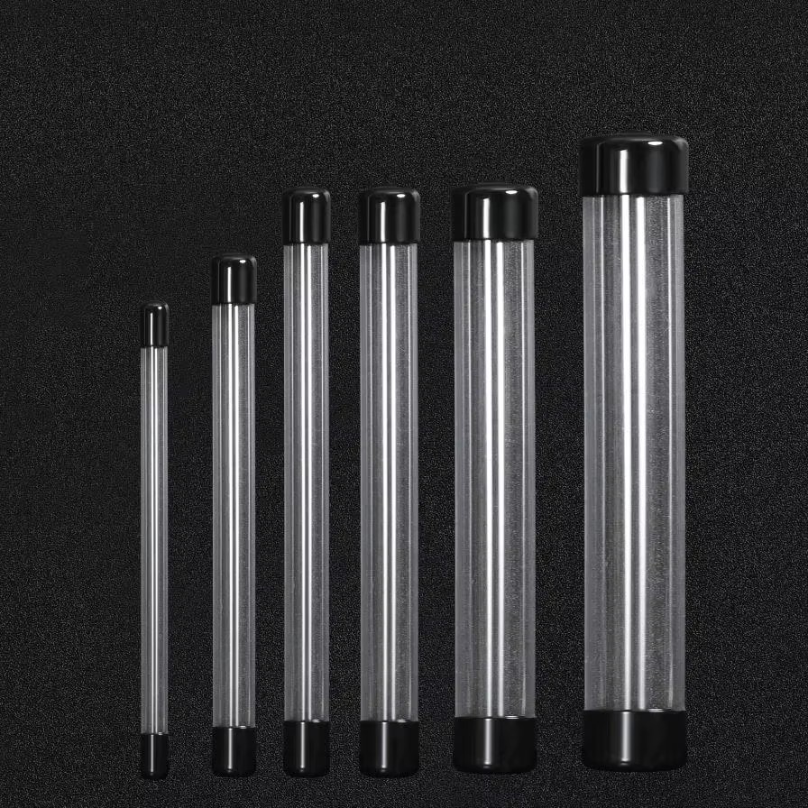 Clear PC Transparent Polycarbonate Tube with Black Cap 6-50mm Diameter Custom Size Bulk Packaging for Gift Candy Storage