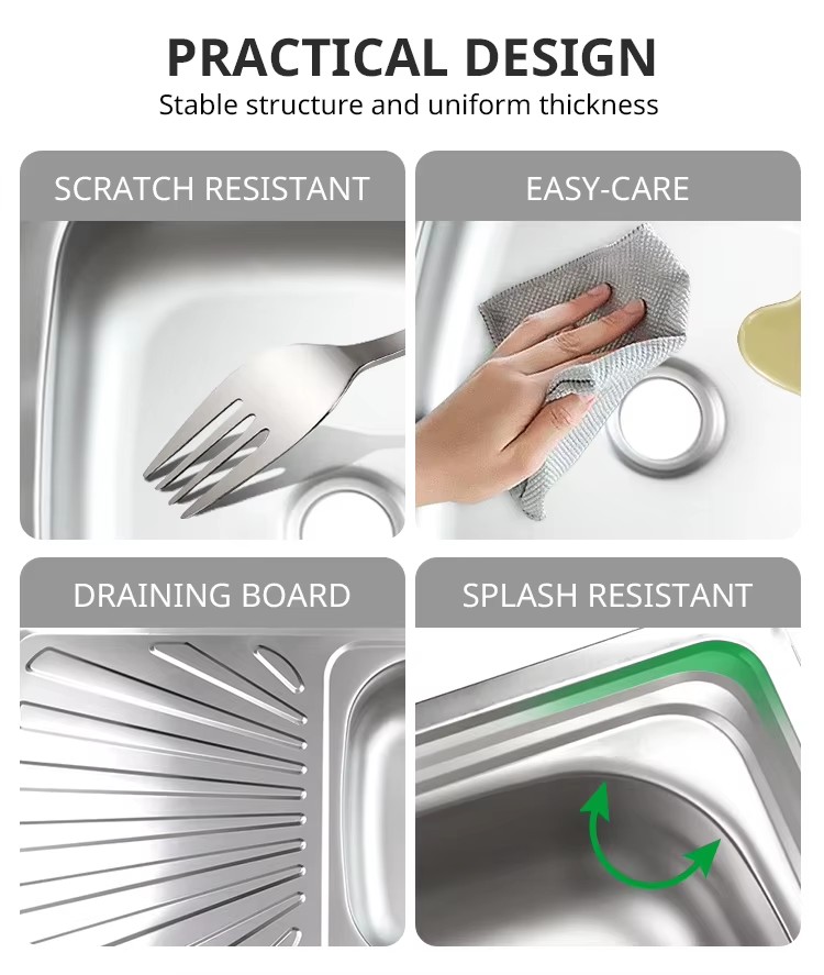 Factory Wholesale Sus201 Multi Functional Sink with Cup Washer Coffee bar Hotel Kit Modern Double Bowl Kitchen