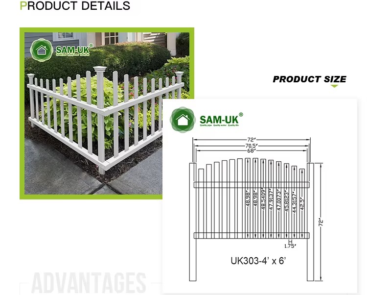 White Plastic Garden Fencing Vinyl Decorative PVC Picket Fence