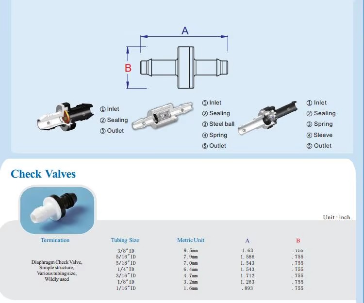 Small Plastic Check Valve Long Hose Barb Air/Water Resistant PP Hydraulic 1/4" Port FKM Sealing 6.4mm Tubing ID