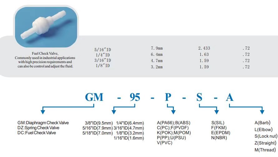 Mini plastic silicone mon-return air valve 3/16" 1/4" 5/16" 3/8" cold resistant one way micro valve for general application