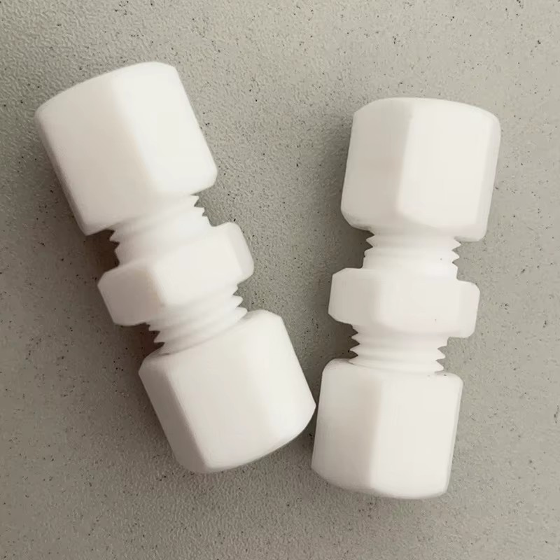 Corrosion resistant PTFE Ferrule Fitting PTFE Straight Union Connect 3/8" OD Pipe