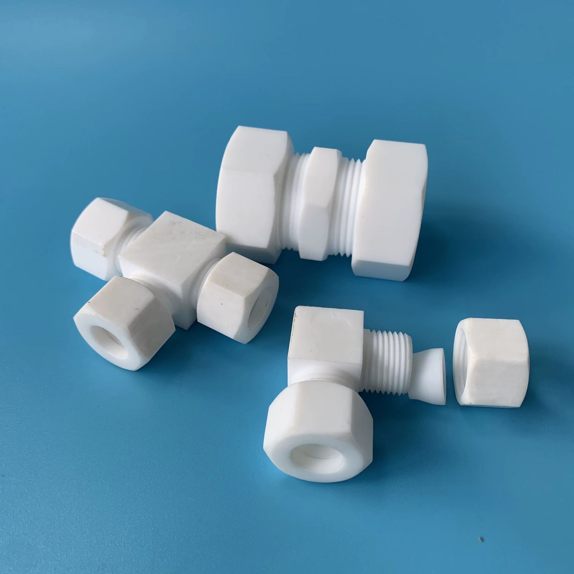 Corrosion resistant PTFE Ferrule Fitting PTFE Straight Union Connect 3/8" OD Pipe