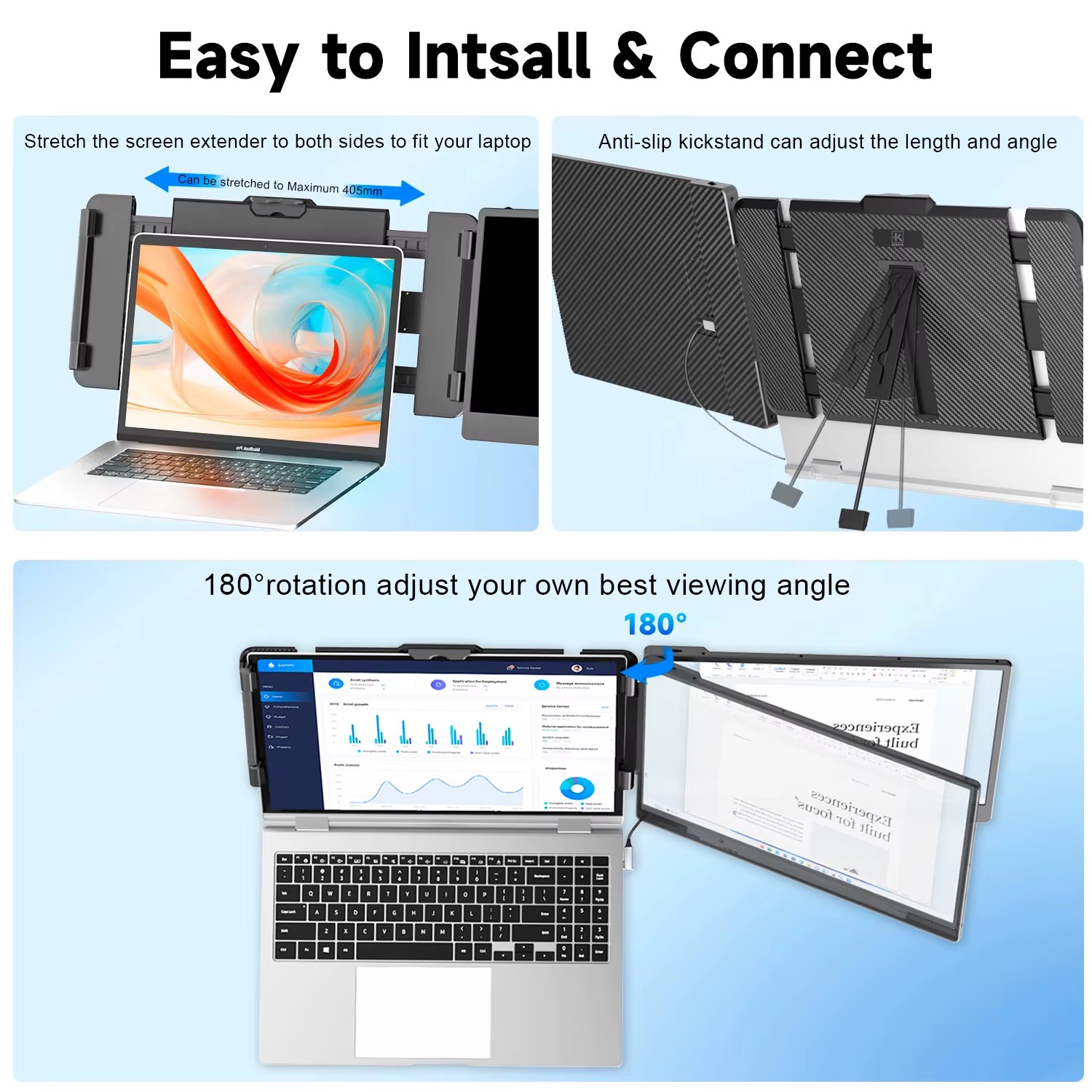 14 Inch High Brightness Full HD 1080P IPS Adjustable S1 Portable Laptop Screen Extender Monitor for Business Gaming Travel