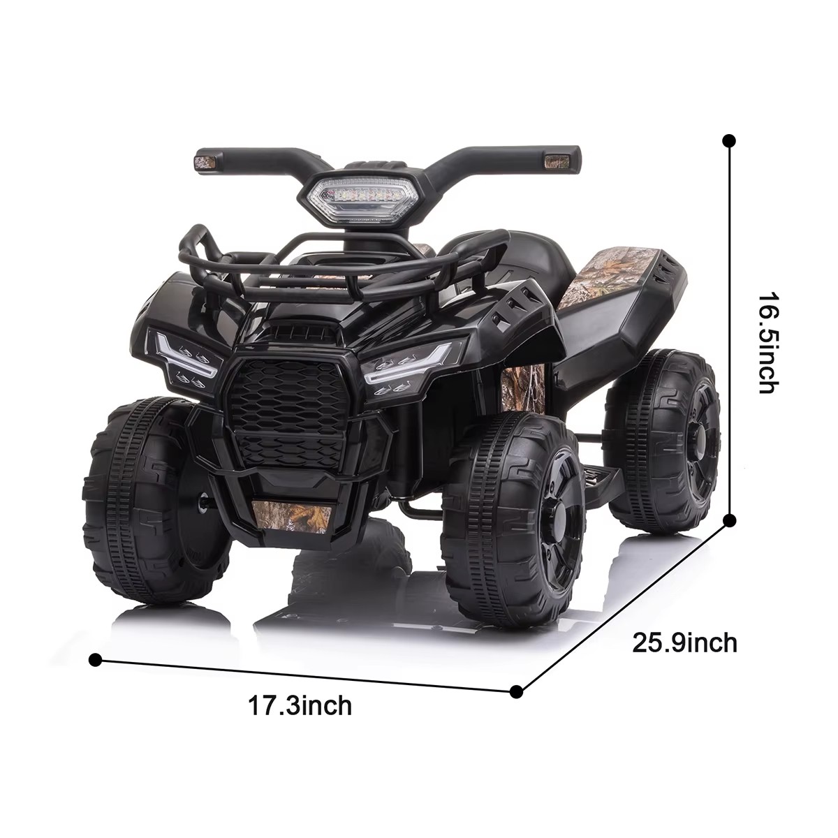 Kids Electric Ride on ATV,6V Battery Headlights, MP3, USB, Volume Control, Best Gifts for 18-36 Months Boys Girls Black