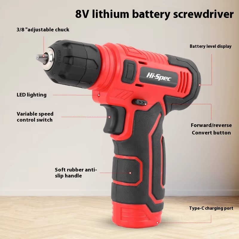 Hi-Spec 129-Piece 8V Comprehensive Portable Home Hand Tool Set Kit Electric Drill Power Tool Set for Auto Repair OEM ODM