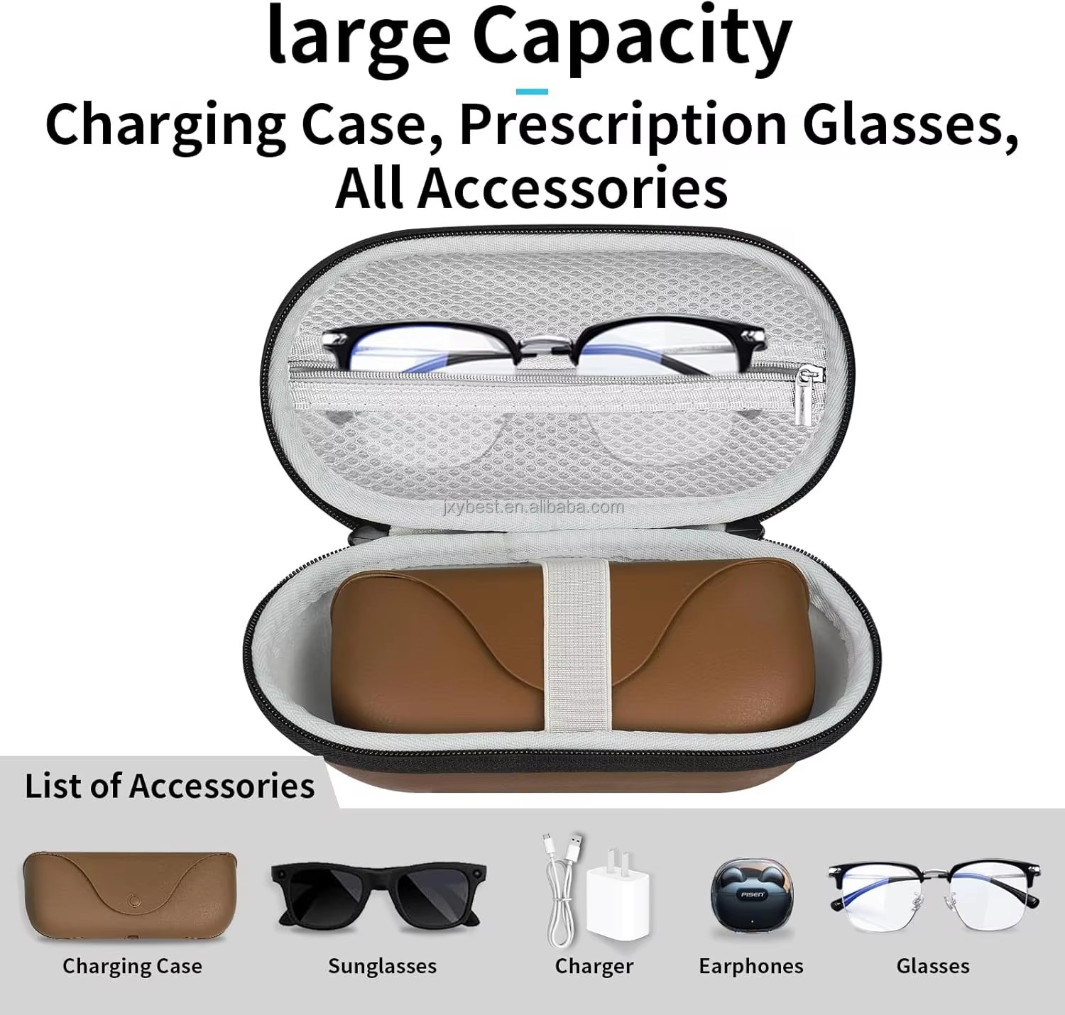 Custom Hard Carrying Case for Ray-Ban Meta Wayfarer/Skyler/Headliner Smart Glasses Charging Case Accommodates all accessories