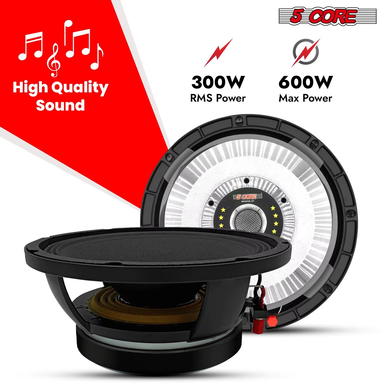 5Core 10-Inch Full Range Subwoofer 8 Ohm Aluminum Frame Replacement DJ Bass Speaker 600W 3 Voice Coil